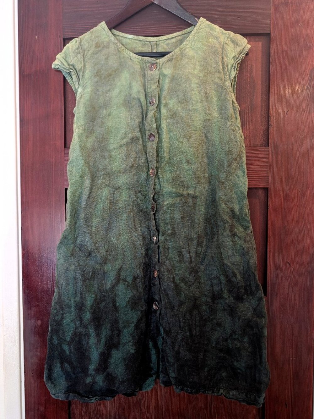 Small Teal Ombre Katie Diamond Wolff Hand Dyed Linen Tunic Dress w/Cap Sleeves